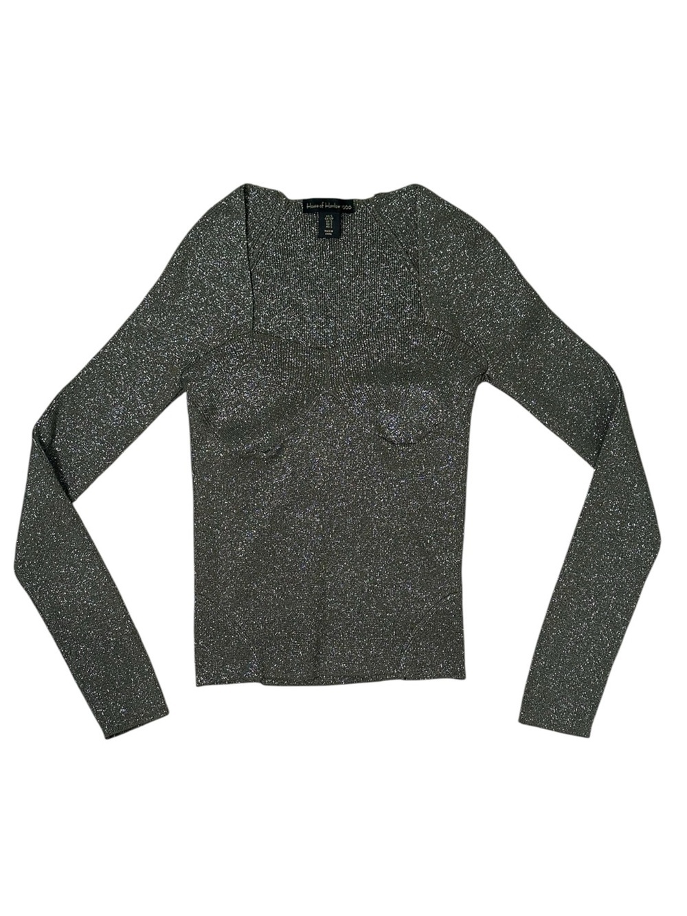 House of Harlow 1960 S Olive Metallic Sparkle Long Sleeve Blouse Top